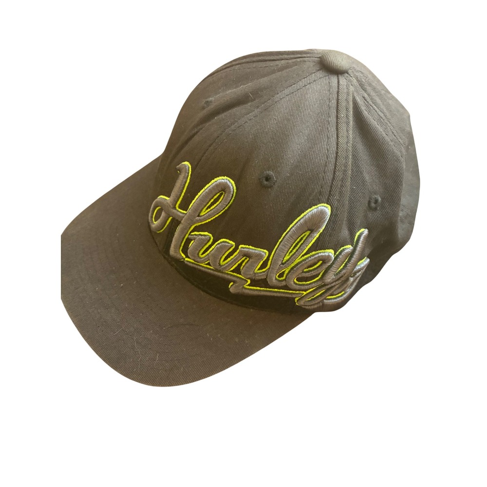 Hurley Flexfit Hat Charcoal Gray Neon Green Embroidered Script Logo Cap S-M